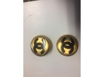 Pr Of Chanel Clip On Earrings . Gold Plated  2 Inches In Diameter Signed On The Back