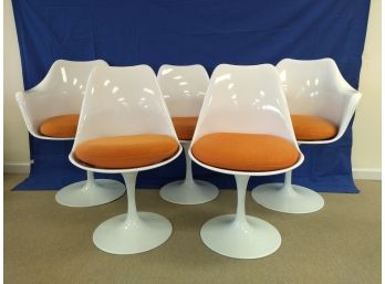 Five (5) Contemporary Mid Century Modern Style White Saarean Tulip Style Chairs