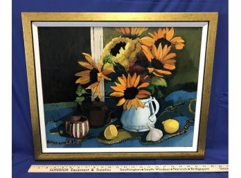 Listed Artist Selma Goldwitz Oil On Board Painting Of Sunflowers
