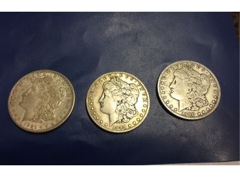 3 Morgan Silver Dollars . 1890-0, 1898-S  , 1921-D  Good Condition