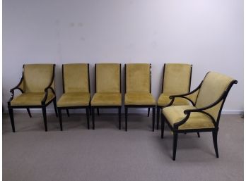 Set Of Six (6) Black Laquer Hollywood Regency Chairs Gold Upholstery