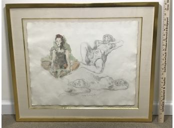 Listed Artist Moses Sawyer Pencil And Watercolor Ballerina And Nudes
