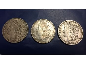 3 Pcs Morgan Silver Dollars . 1882, 1884,1888. Good Condition