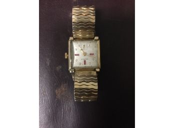 Mens Benrus Gold Plated Vintage Wrist Watch Running : With Stones On The Face