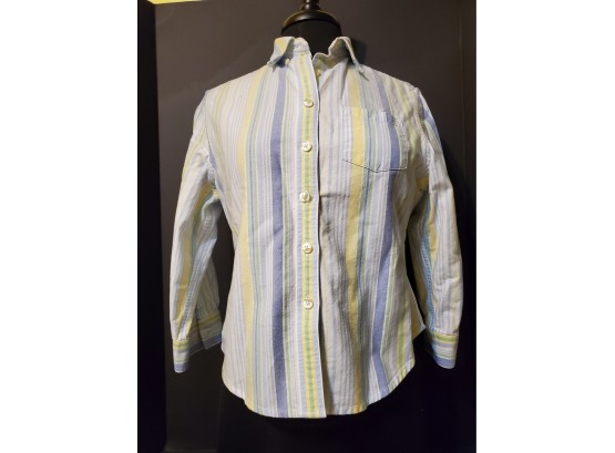 Ladies LL Bean Extra Small Petite Striped Oxford Long Sleeve Button Down Shirt