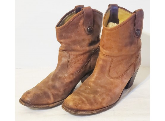 Retro Great Pair Of Well Broken In FRYE Brown Leather Cowboy Boots - Ladies Size 11B