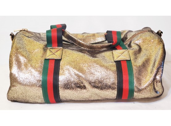 Awesome Sparkly Gold Duffel With Red & Green Short Handles