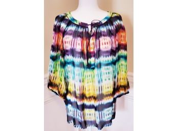 Trina Turk 100 Percent Silk Multi Color 3/4 Sleeve Printed Blouse / Large