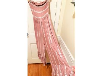 Altered State Ladies Mauve & White Striped Elasticized Bodice Sleeveless Jumpsuit - Size Small