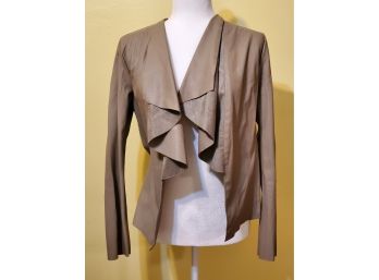 Very Chic Tan Zara Basic Collection Faux Leather Light Weight Ladies Jacket - Size Medium