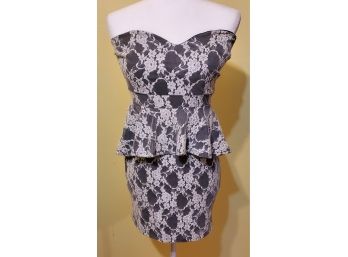 Hot Little Black Strapless Mini Dress With Floral Lace Overlay  Size Small