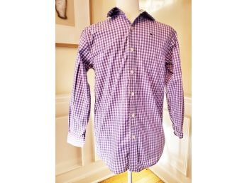 Boys Vineyard Vines Size Medium Lavender & White Check Long Sleeved Button Down Shirt