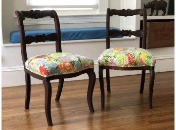 Two Victorian Side Chairs - New Upholstery ( 1960s Vintage Floral Fabric)