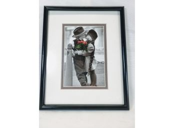 Black And White Print - Kids Kissing Picture - Accent Red Roses