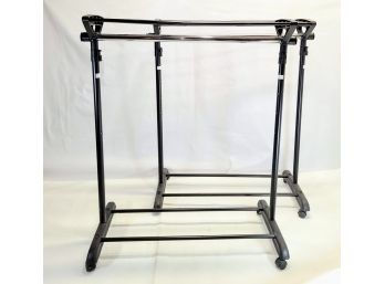 Set Of Adjustable Clothes Hanging Rack -Black And Silver Plastic And Metal