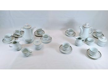 Vintage -CP Made In German Democratic Republic Demitasse Set- White And Silver Tone Accents