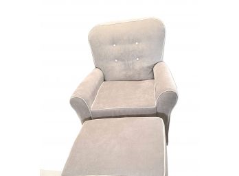 Grey And White Fabric Rocking Sofa With Ottoman