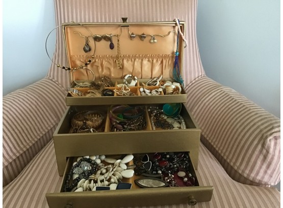 1950's Two-tier Jewelry Filled Pins, Bracelets, Earrings, And Necklaces