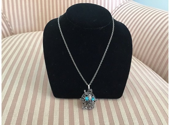 Silvered Necklace With Rhinestone Figure