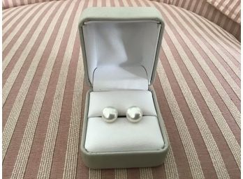 Cultured White Freshwater Pearl Rhodium Over Sterling Stud Earrings