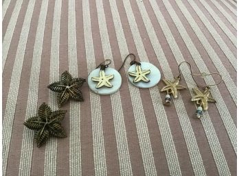 Three Pairs Of Starfish Themed Earrings - Lot #28