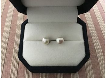 6MM Cultured Freshwater Pearl Rhodium Over Sterling Silver Studs