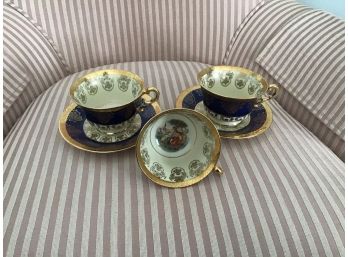 Two Sets Of Capo-di-Monte Cups And Saucers In La Petite Pattern In 22K Gold - Lot #3