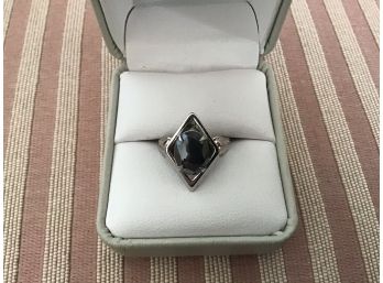 Signed JP Sterling Silver Ring With Smoky Grey Stone