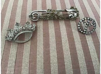 Three Silvered And Rhinestone Pins Including Signed Coro - Lot #29