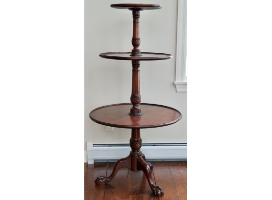 Mahogany Three-Tiered Carved Dumbwaiter W/ Ball And Claw Feet