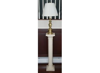 Travertine Column Form Pedestal & Stiffel Brass Lamp