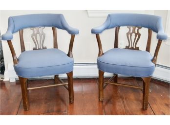 Pair Of Upholstered Captain Armchairs
