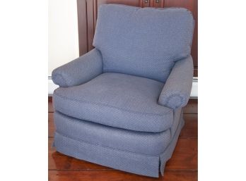 Custom Blue Upholstered Rocking Swivel Armchair By Jessica Charles