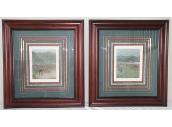 Pair Of Hand Colored Golf Etchings