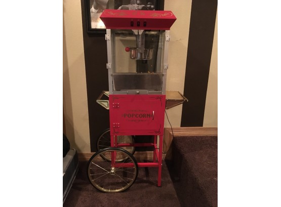 Matinee Movie Antique Red Popcorn Machine With Cart