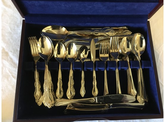 75 Pieces Of Gold Flatware Various Patterns With Box