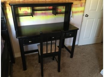 Black Desk And Chair /flat Desk With 3 Drawers Having A Detached Shelf