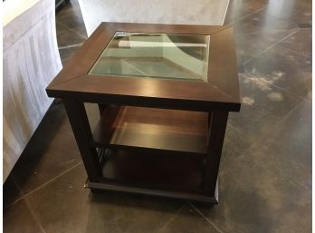 Wood And Glass Side Table With Glass Top