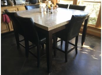 Counter Height Table With 6 Black Chairs With Composite Stone Top