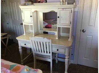 White/Cream Desk/ Makeup Vanity Having Mirror -  With Chair