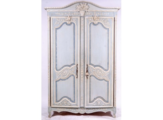 Late 19th C. Blue Painted French Country Armoire