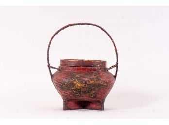 Antique Chinese Red Lacquer Basket