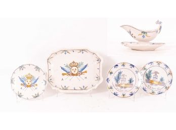 Five Pieces Of 18th C. Henriot Quimper Pottery With French Revolution Theme