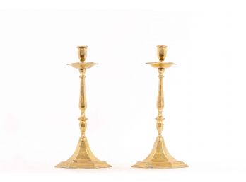 Pair Of Brass-plated Cast Iron Candlesticks