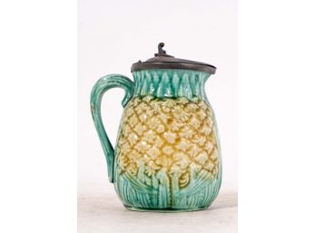 Pineapple Form Majolica Pitcher With Pewter Lid