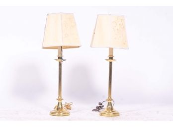 Pair Of Brass Lamps With Cut Paper Shades