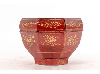 Red Lacquer Bowl With Gilt Accent