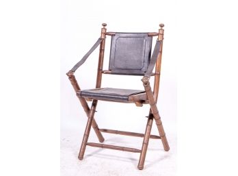 Antique Mahogany Faux Bamboo & Leather Safari Chair