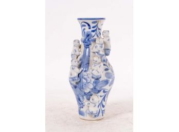 Blue & White Chinese Vase With Figural Baby Decoration