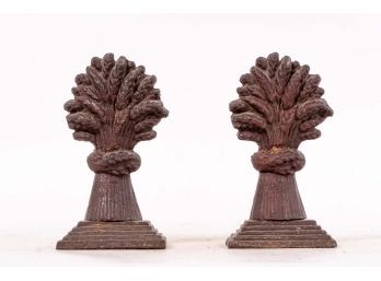 Pair Of Antique Cast Iron Sheaf Of Wheat Door Stops